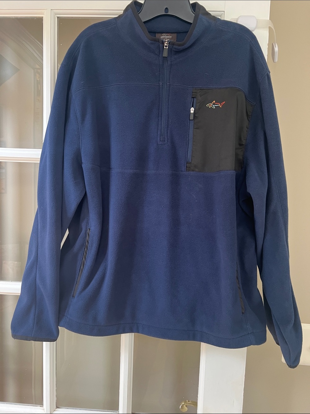 Greg Norman Collection Navy Half-Zip Fleece with Black Chest Pocket